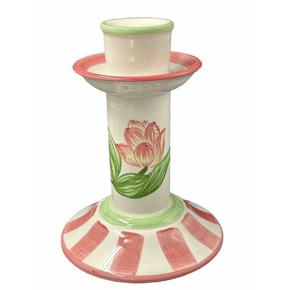 Smashing Plates Hand Painted by Raul Da Bernarda Floral Candlestick Holder